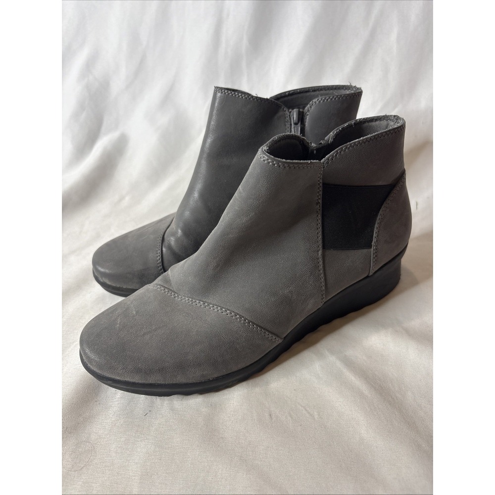 Cloudsteppers by Clark's Grey Caddell Tropic Comfort Wedge Heel Boot Sz 10 W
